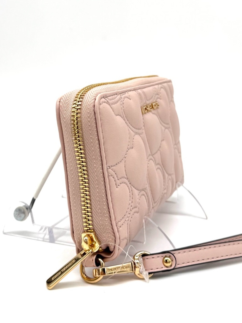 Michael Kors Large Quilted Heart Flat MF Phone Case Wallet Powder Blush - Picture 5 of 9